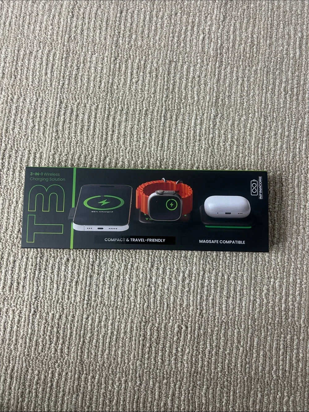 3-in-1 Wireless Charging Station - Black & Green Accent